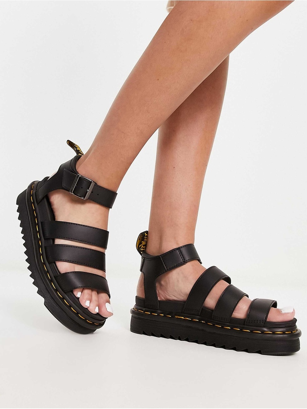 Dr. Martens Blaire Black Hydro Leather Platform Strappy Sandals |FITS LIKE A 6